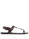 Saint Laurent Cassandre Logo-embellished Leather Sandals In T.moro