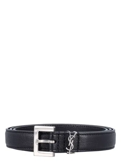 Saint Laurent Men's Cassandre Belt In Black