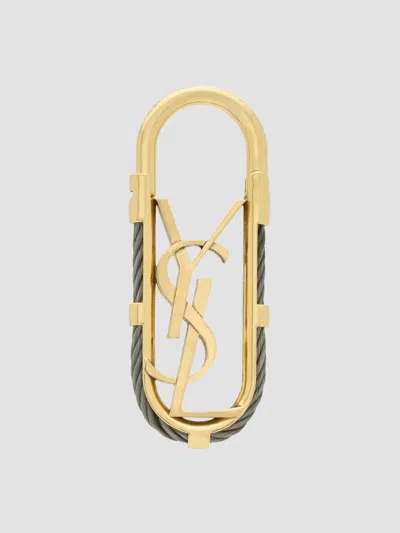 Saint Laurent Men's Cassandre Cable Key Ring In Metal In Gold