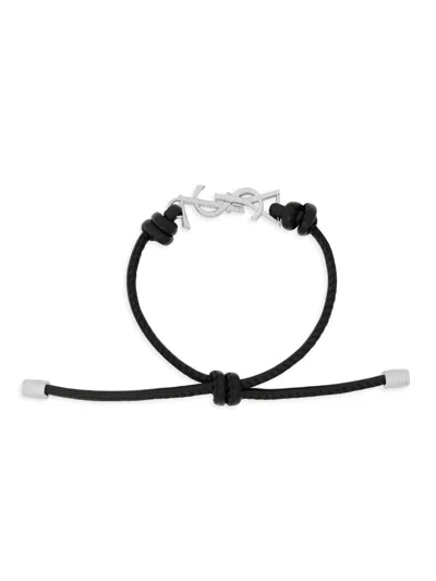 Saint Laurent Men's Cassandre Cord Bracelet In Leather In Gray