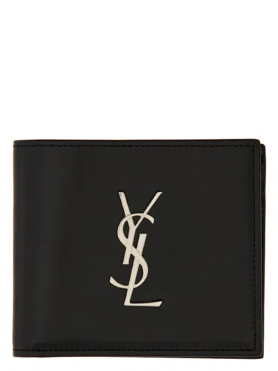 Saint Laurent Men's Cassandre East/west Leather Wallet In Black