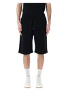 Saint Laurent Waist Drawstring Cotton Fleece Shorts In Black