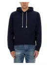 Saint Laurent Marine Cotton Sweaters In Blue