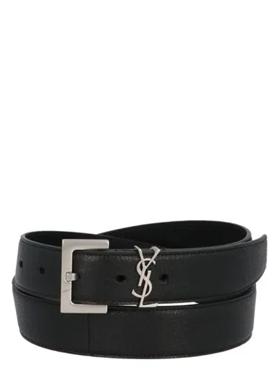 Saint Laurent Men's Cassandre Leather Belt