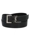 Saint Laurent Men's Cassandre Leather Belt In Black