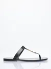 Saint Laurent Cassandra Flat Sole Metallic Toe Strap Sandals In Black