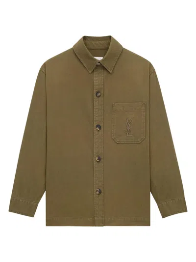Saint Laurent Cassandre Overshirt In Cotton And Linen Gabardine In Brown