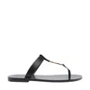 Saint Laurent Cassandre Black Flat Sandals With A T-strap In Leather Woman