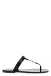 Saint Laurent Cassandra Flat Sole Metallic Toe Strap Sandals In Black
