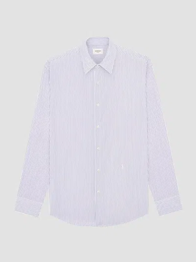 Saint Laurent Camicia Cassandre In Popeline Di Cotone A Righe In Multi
