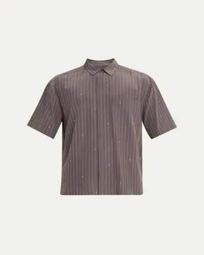 Saint Laurent Men's Cassandre Short-sleeved Button-front Shirt In Brown