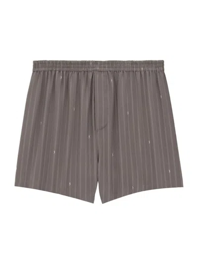 Saint Laurent Men's Cassandre Shorts In Striped Silk Crepe De Chine In Gray