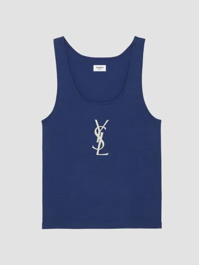 Saint Laurent Men's Cassandre Tank Top In Bleu Cobalt