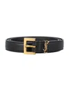 Saint Laurent Grained Leather Cassandre Belt With Square Buckle Accessories In Black
