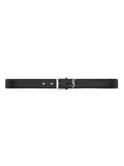 Saint Laurent Men's Cassandre Vadim Belt In Smooth Leather In Black