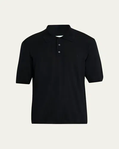 Saint Laurent Men's Cassandre Wool Short-sleeved Polo Shirt In Black