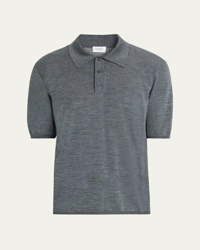 Saint Laurent Men's Cassandre Wool Short-sleeved Polo Shirt In Gray
