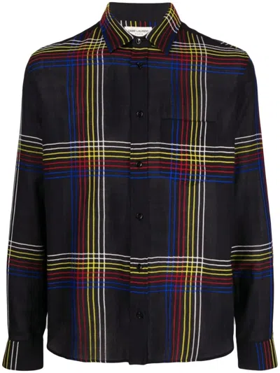 SAINT LAURENT MEN'S CHECKED WOOL SHIRT
