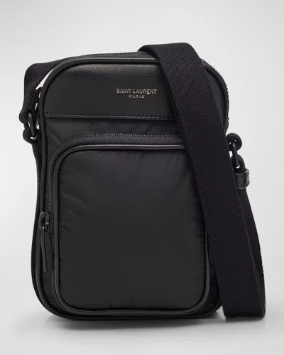 Saint Laurent Men's City Mini Crossbody Bag In Nylon In Black