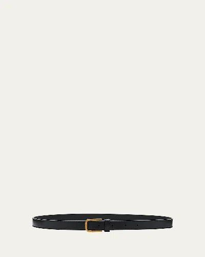 Saint Laurent Men's City Skinny Leather Belt In Nero