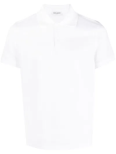 Saint Laurent Men's Cloud White Monogram Cotton Piqué Polo Shirt