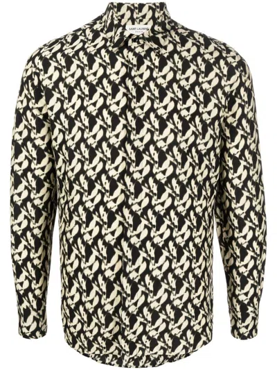 Saint Laurent Men's Collared Classic Shirt For Fw23 In Black And Sand