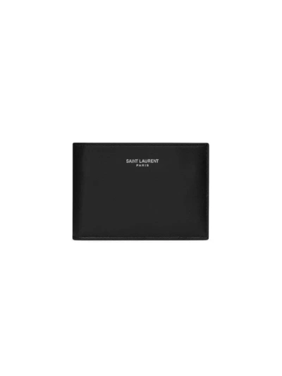 Saint Laurent Men's Compact Card Case In Smooth Leather In Black And Crema