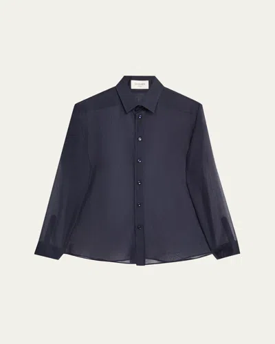 Saint Laurent Men's Cotton And Silk Voile Sport Shirt In Blue