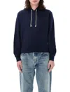 Saint Laurent Navy Blue Marine Cotton Hoodie In Navy