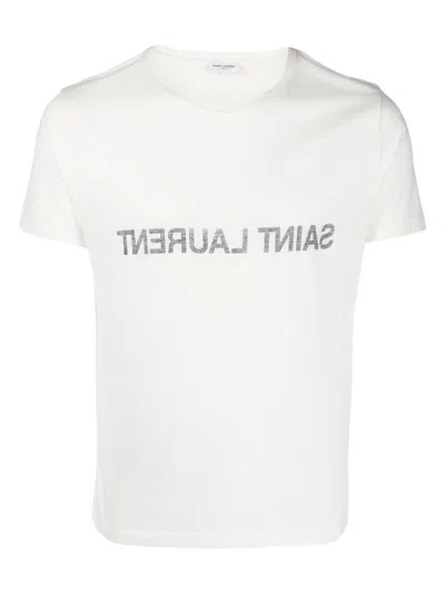 Saint Laurent Men's Cotton Crew-neck T-shirt In White