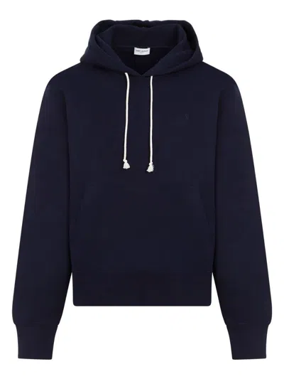 Saint Laurent Men's Cotton Hoodie In Blue