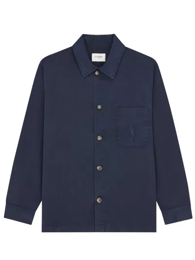 Saint Laurent Cassandre Certified Cotton Overshirt In Blue