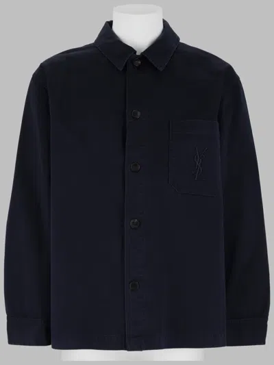 Saint Laurent Men's Cotton Overshirt "cassandra" In Blue