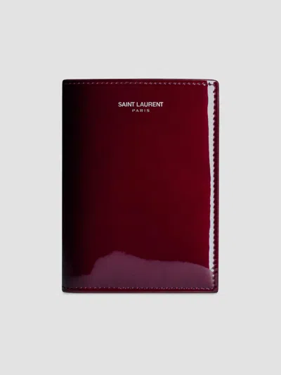 Saint Laurent Men's Credit Card Wallet In Patent Leather In Burgundy