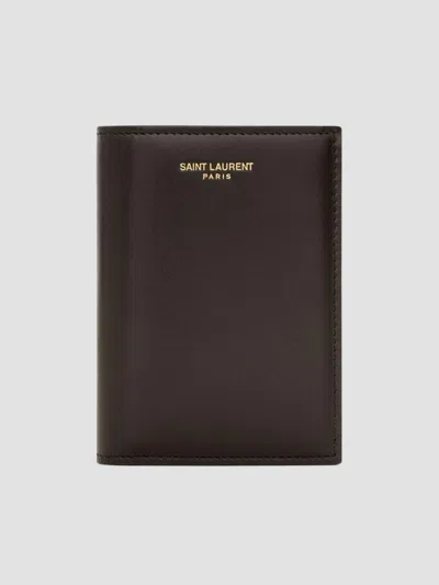 Saint Laurent Men's Credit Card Wallet In Two-tone Smooth Leather In Burgundy