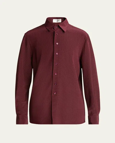 SAINT LAURENT MEN'S CREPE DE CHINE POLKA DOT DRESS SHIRT