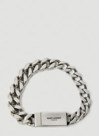Saint Laurent Men Curb Chain Bracelet In Silver