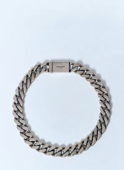 Saint Laurent Men Curb Chain Necklace In Silver