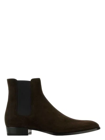Saint Laurent Men's Dark Suede Wyatt Ankle Boots