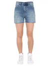 Saint Laurent Studded Denim Shorts In Multicolor
