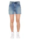 Saint Laurent Studded Denim Shorts In Azure