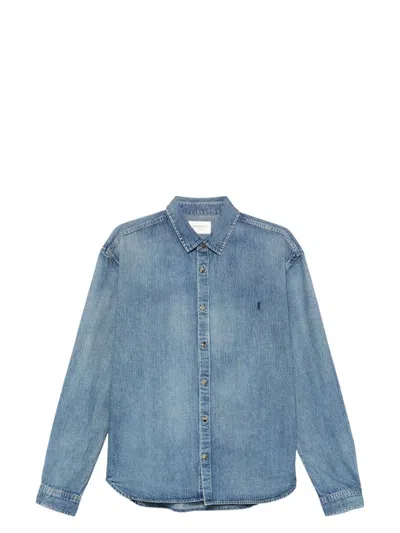 SAINT LAURENT MEN'S DENIM COTTON SHIRT
