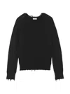 Saint Laurent Men's Destroyed Knit Sweater In Black