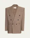 Saint Laurent Men's Double-breasted Blazer Jacket In Neutral