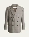Saint Laurent Men's Double-breasted Relaxed Blazer In Wh/blk/gry
