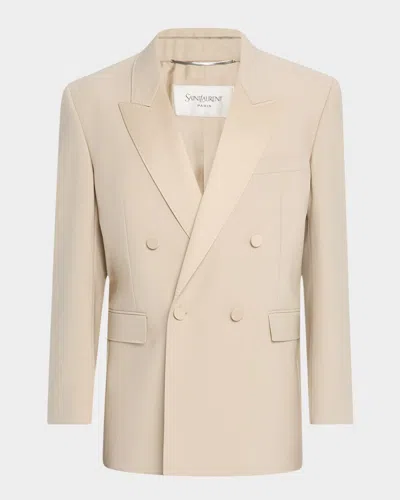 Saint Laurent Men's Double-breasted Tuxedo Jacket In Camel