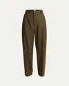 Saint Laurent Men's Double-pleated Baggy Pants In Kaki