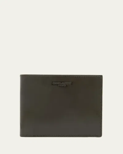Saint Laurent Men's East-west Bifold Leather Wallet In Green