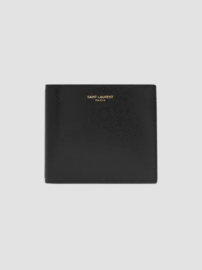 Saint Laurent Men's East-west Wallet With Coin Purse In Coated Bark Leather In Black