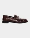 Saint Laurent Men's Eel Leather Cassandre Penny Loafers In Scotch Brown